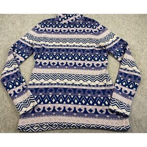 Duluth Trading Co Coolmax Mock Neck Geometric Fair Isle Top Purple & Blue Small